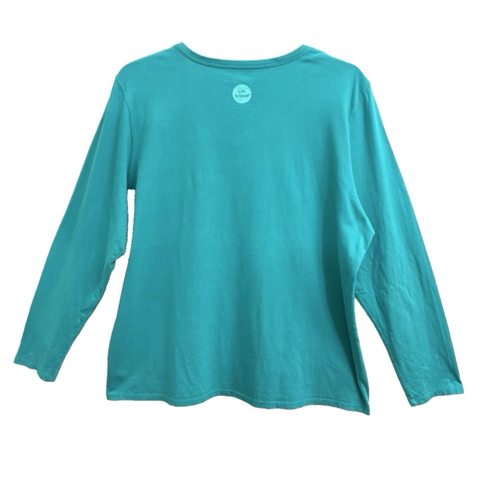 LIFE IS GOOD WMN LONG SLEEVE CRUSHER TEE 2X TEAL V NECK SIMPLIFY NORMCORE CASUAL - Picture 5 of 9